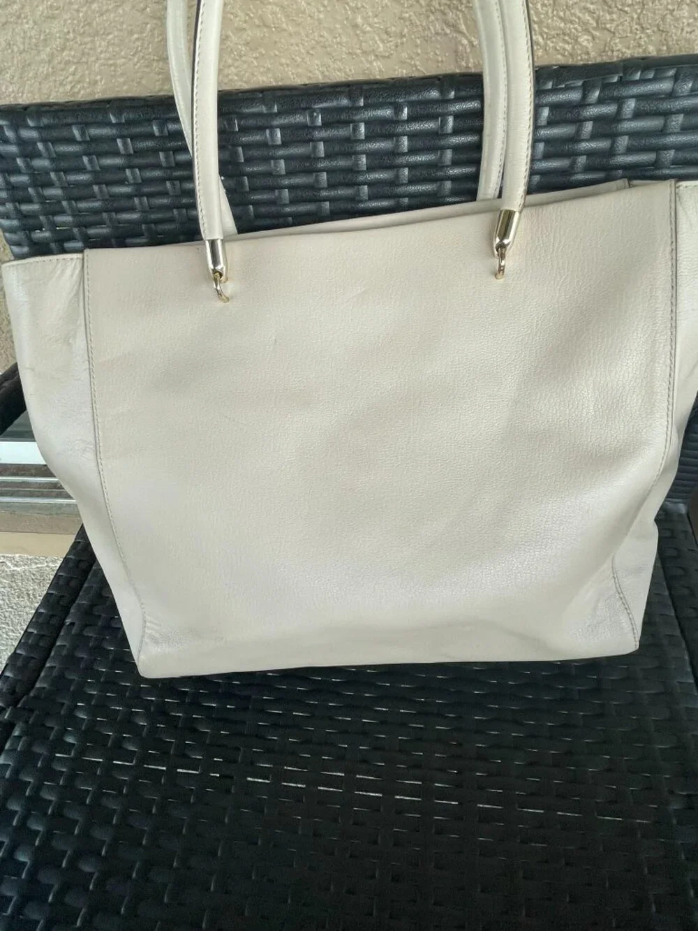 Kate Spade New York Large Leather Tote Purse Cream Ivory Shoulder Bag Work Lapto